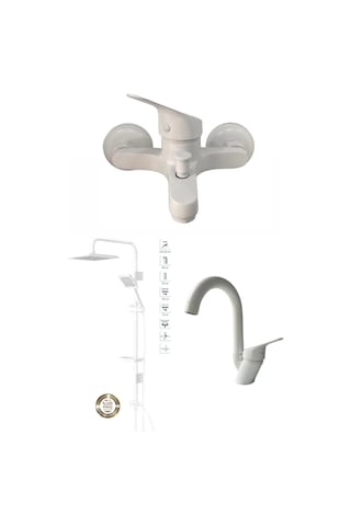 Armour Armatür Banyo Batarya Seti Beyaz Beyaz