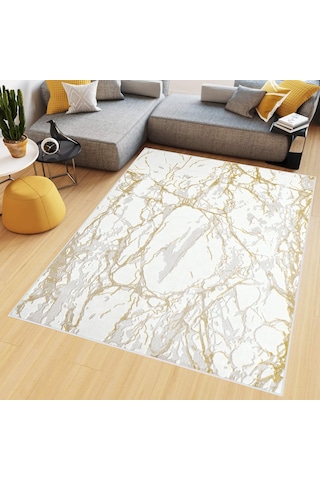 Rovigo Home Dijital Baskı Yıkanabilir Kaymaz Taban Salon Halısı Rvg0673 Beyaz