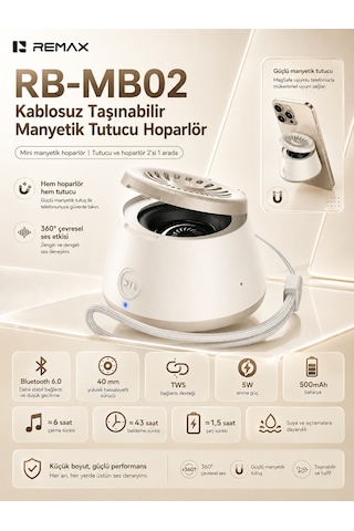 Remax Magsafe Magnetik 2'si 1 Aradatelefon Tutucu Şarjlı Mini Bluetooth Hoparlör 5w Rb-mb02 Altın
