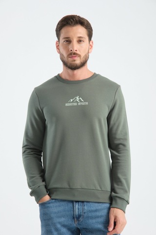 Shooter Sportwear Ribey Tekstil İth.ihr.san.tic.ltd.şti Erkek Üç İplik Sweatshirt Şardonsuz Pamuklu Regular Fit Bisiklet Yaka Spor Sweat Haki