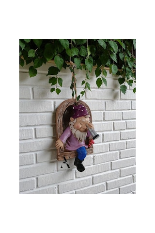 1 Adet Dekoratif Duvar Ve Bahçe Süsü Dürbünlü Cüce Mor Şapka