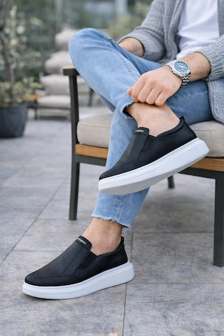 Mevese Eseenti Bağcıksız Erkek Günlük Cilt Spor Sneaker Ayakkabı - Siyah