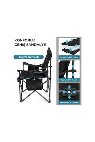 Fundango Mega Comfort Xxl Katlanır Kamp Sandalyesi Blk/grey Gri - Siyah