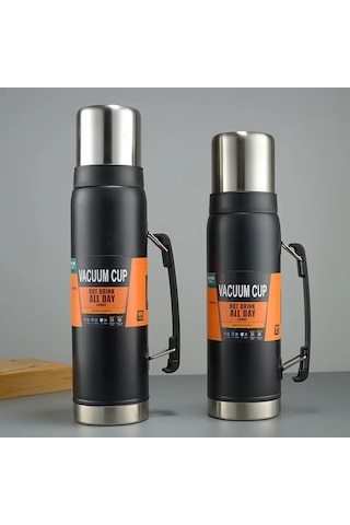 Kapris Çift Katlı Paslanmaz Çelik Kulplu Termos 1200 Ml Siyah Kap-284 Siyah