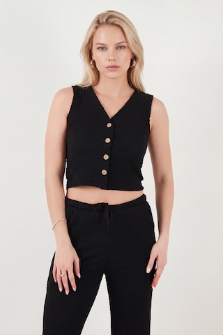Lela Regular Fit V Yaka Yelek-pantolon Gofre Takım Bayan Takım 5866484 Siyah