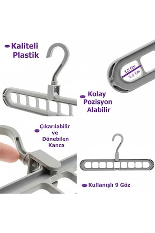 2 Adet 9 Göz Katlanabilir Akıllı Elbise Askısı Askılık Gardırop Elbise Dolabı Düzenleyici Organizer Çok Renkli