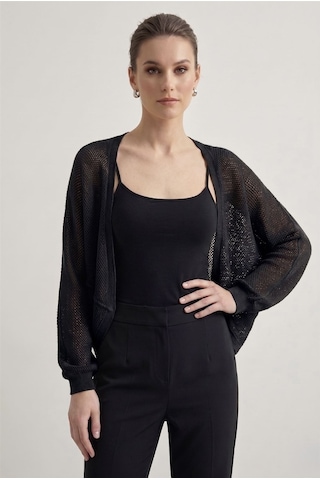Neden Tekstil Premium Ajurlu İnce Triko Bolero Hırka - Siyah
