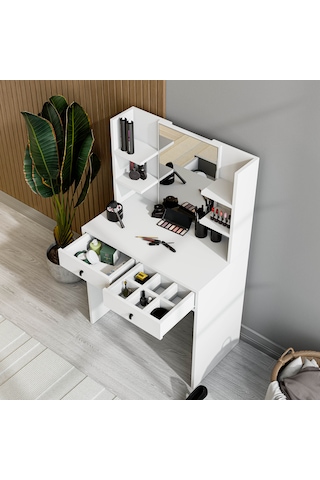 2210 Shıny Aynalı 2 Çekmeceli 80 Cm Makyaj Masası Beyaz