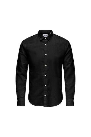 Only & Sons Erkek Onscaiden Slim Fit Keten Gömlek 22012321 Siyah
