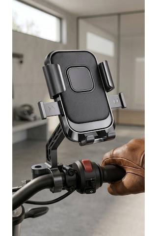 Motosiklet & Bisiklet Telefon Tutucu Güçlü Tutuş, Tek Elle Kullanım, Sarsıntıya Dayanıklı Xy-089 Siyah