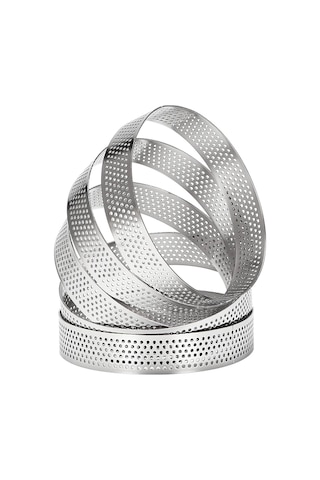 Kangvka 10 Adet Paslanmaz Çelik Yuvarlak Delikli Pasta Çemberi - 10 Cm Boyutunda 10x10x2 Cm Gümüş