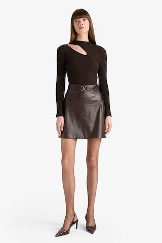Defacto A Kesim Normal Bel Suni Deri Mini Etek G1895ax25aubn45 Kahve