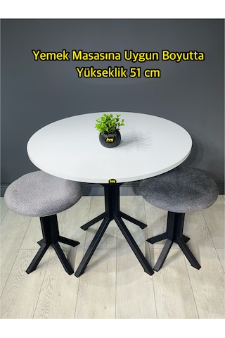 Tabure Gri Puffy Bukle Kumaş Puf Makyaj Masası Sandalyesi Metal