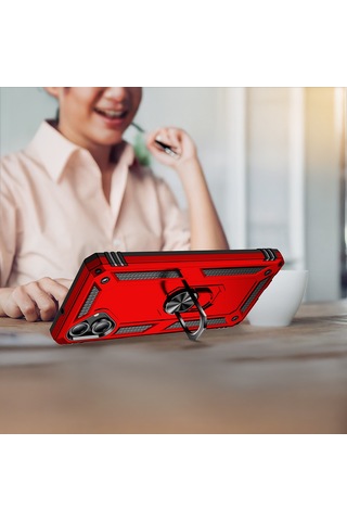 Samsung Uyumlu Galaxy A06 Kılıf Kamera Koruyucu Manyetik Standlı Tank Koruma Vardar Kırmızı