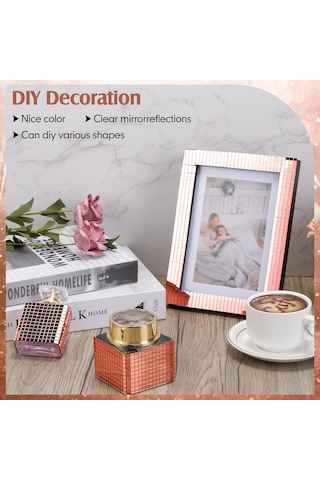 3 Lü Kendinden Yapışkanlı Rose Ayna Mozaik Disco Sticker Duvar Çerçeve Eşya Dekoratif Kaplama 30x30 Rose Gold