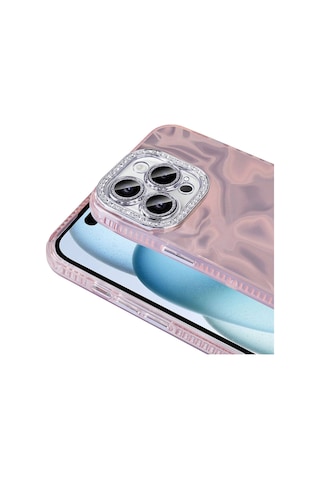 Apple Uyumlu iPhone 15 Kılıf Airbagli Parlak Taş Detay Tasarımlı Esila Kapak Pembe