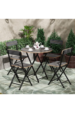 4 Kişilik Yuvarlak Bistro Takım Bahçe Mutfak Masa Sandalye Füme 1 Füme