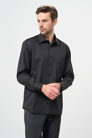 Siyah Uzun Kol Düz Bez Ayağı Sert Yaka Cep 30 Pamuklu Classic Comfort Fit Gömlek 1004245269 001 Siyah