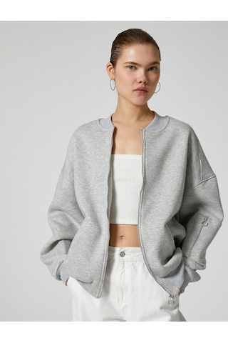 Koton Fermuarlı Sweatshirt Rahat Kalıp Uzun Kollu Yuvarlak Yaka Pamuklu Gri Melanj 4sal10424ık Gri Melanj