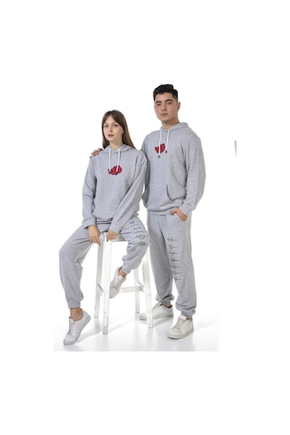 Vishenka Unisex Anime Baskılı Gri Renk Eşofman Takımı Gri