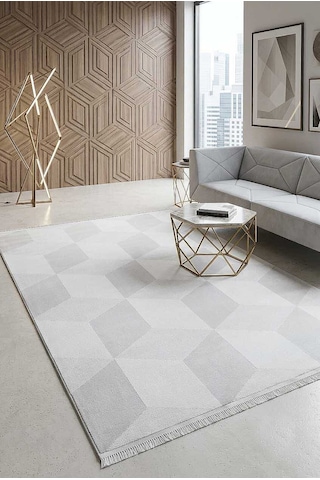 Geometrik Küp Desenli Prato İpeksi Lüks Viskon Halı Pr02 Gri Geometrik Küp Desenli Prato İpeksi Lüks Viskon Halı Pr02 Gri