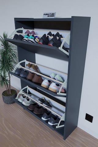 Düşer Kapak Duvara Monte Kayar 3 Raflı Ayakkabılık - Antrasit Diğer