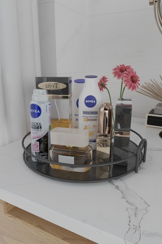 Suntel Banyo Kozmetik Takı Düzenleyici Çok Amaçlı Organizer Tek Katlı Servis Sunum Tepsisi Ikramlık Siyah