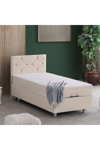 Glamis Tek Kişilik Baza Başlık Letto Yatak Seti - Krem 90 x 190