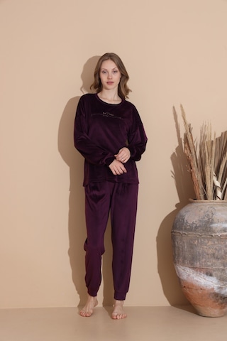 Lukitus Pamuklu Kadife Pijama Takımı Kadife01 Mor
