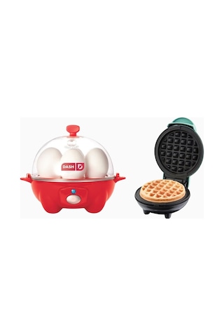 Dash Rapid Yumurta Pişirici + Mini Waffle Makinesi Premium Kahvaltı Seti Waffle Makineleri Kırmızı 3