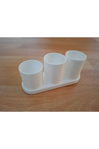 Beyaz 3 Bölmeli 3d Baskı Diş Fırçası Organizeri Banyo Düzenleyici Sert Plastik Beyaz