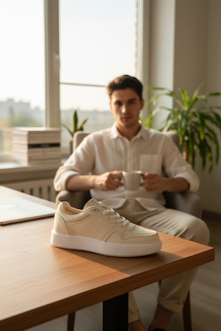 Enoch Mikro Delik Detaylı Ve Kalın Düz Tabanlı Erkek Casual Sneaker Bej