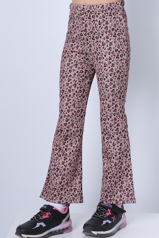 Kız Çocuk Tayt Leopar Ve Kalp Desenli İspanyol Paça C53 Pembe