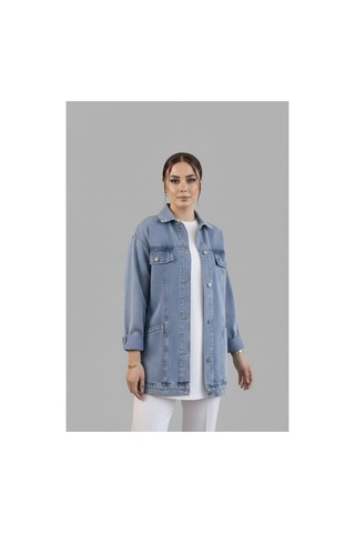 Hb Harma Time Butik Kadın Cep Detaylı Denim Mavi Kot Ceket