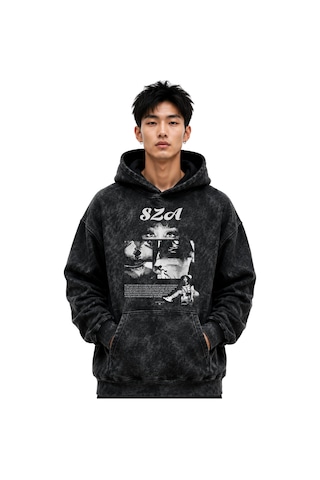 Sevbano Sza Rapper Şarkıcı Baskılı Unisex Oversize Premium Yıkamalı Hoodi Siyah