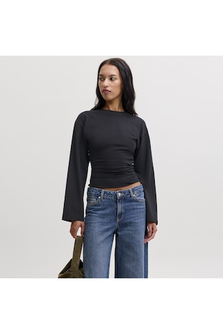 Jack & Jones Kadin Bisiklet Yaka Uzun Kollu Tisört - Paloma - 12303589 Siyah