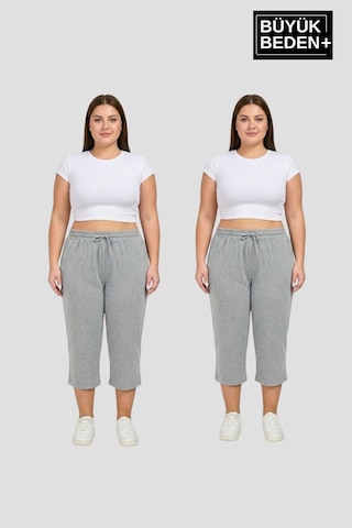 Süperlife Büyük Beden Kadın İkili Set Kapri Şort Rahat Kalıp 3xl-6xl Spr26bsrk591+2 Grey Mel-grey Mel