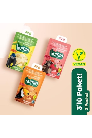 Organik Glutensiz Vegan Muzlu Çilekli Ve Mangolu Mini Küpler Atıştırmalık Paketi - 3 Adet 3 Çeşit 90 G