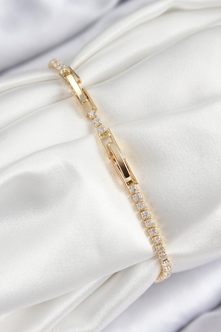 Pirinç Zirkon Taşlı Pembe Kalp Model Gold Renk Kadın Bileklik - Tj-bb7699 Diğer