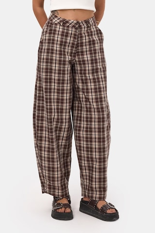 it's basic Kadın Kahve Ekose S6-14 Skater Fit Bol Kesim Pantolon