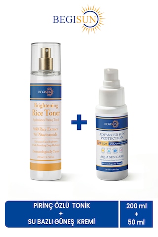 Begısun Pirinç Özlü Tonik 200 Ml + Spf 50+ Su Bazlı Güneş Kremi 50 Ml Cilt Bakım Seti
