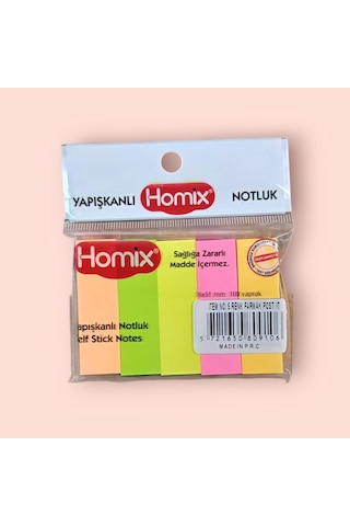 Homix 3 Paket Yapışkanlı Renkli Parmak Post-it Notluk 5'li