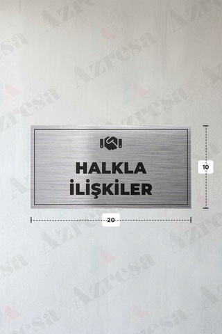 Halkla İlışkıler Yazılı - Metal - Gümüş Renk - Kapı İsimliği - 20x10 Cm