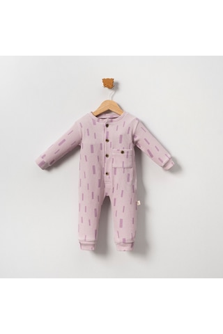 Ürünya Unisex Bebek Çocuk Pamuklu Uzun Kollu Yaka Cepli Tulum Mor