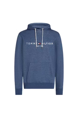 Erkek Kapüşonlu Logo Baskılı Sweatshirt - Mavi Aegean Sea Heather