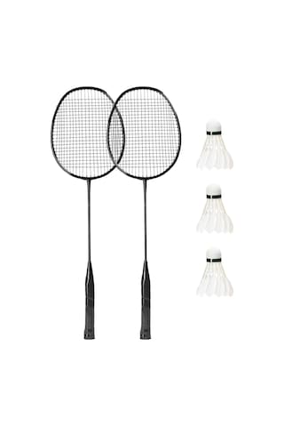 Vkemall Demir Çelik Melez Badminton Raketi Seti: Performans Artırıcı, Hafif Ve Dayanıklı - 1 Çift Raket + 3 Top, Siyah