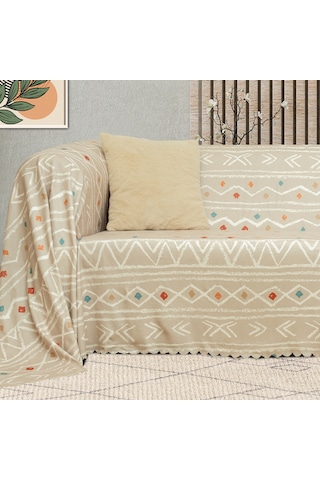 SoftMicro Etnik ve Zikzak Desenli 180 x 220 CM Boho Koltuk Örtüsü