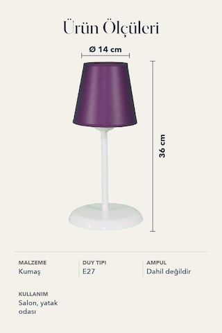 Şenay Aydınlatma Metal Ayaklı Konik Kumaş Abajur Masa Lambası 14 cm Mor