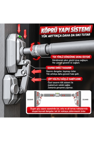 800 Kg Vidasız Barfiks Demiri 96-140 Cm Ayarlanabilir Koridor Barfiksi Duvar Korumalı