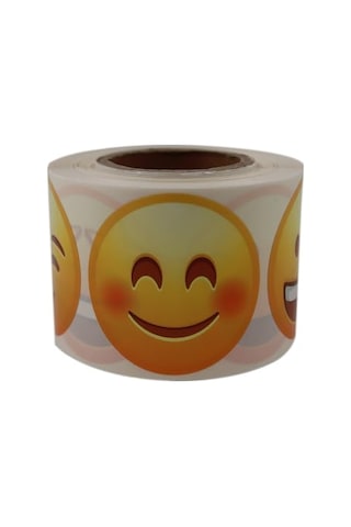 Emoji Etiketi 9 Farklı Emoji Surat 50mm Çap Ruloda 500 Adet Kendinden Yapışkanlı Rulo Etiket, Pp Opak, Gülen Surat Genel